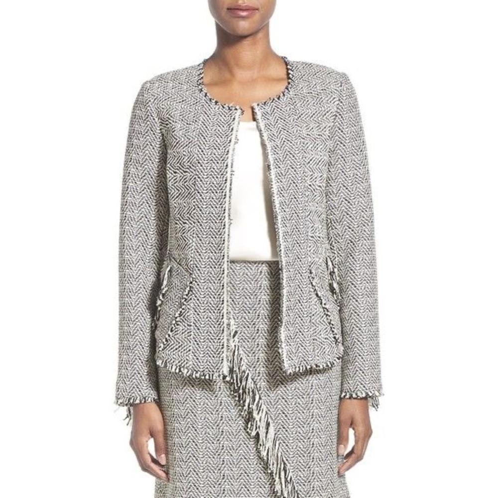 Kobi Halperin 'Sydney' Fringe Tweed Suit Blazer M+ Skirt 8